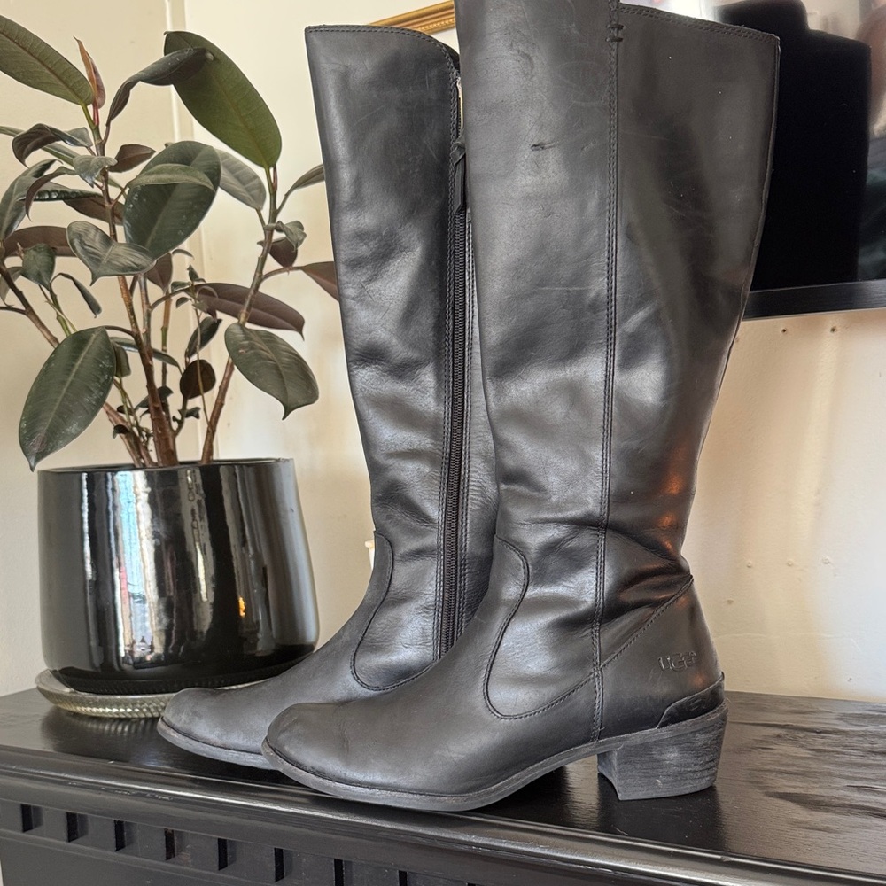 UGG Black Leather Riding Boots